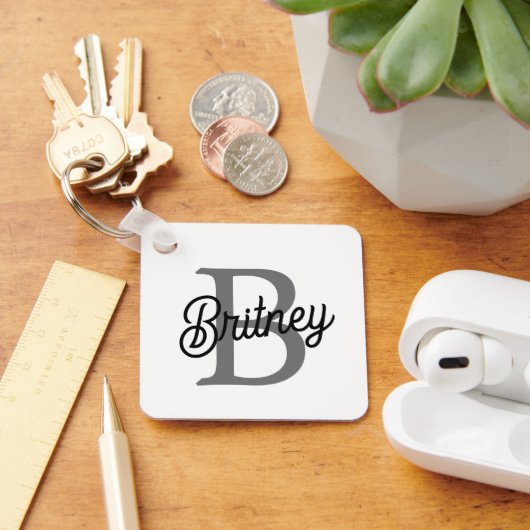 モダンモノグエレガントラム名ブラックグレースクリプト キーホルダー (デスク)