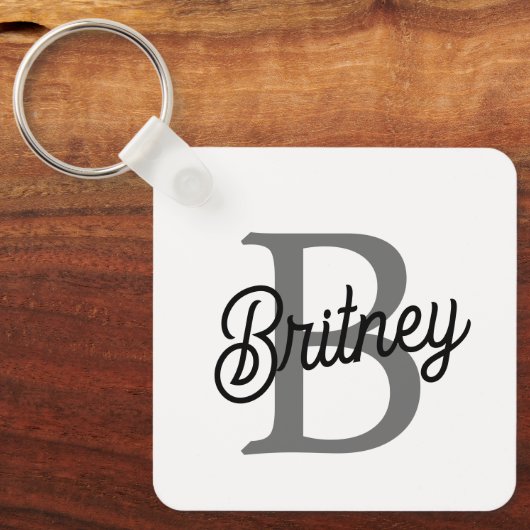 モダンモノグエレガントラム名ブラックグレースクリプト キーホルダー (正面)