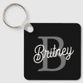 モダンモノグエレガントラム名ブラックグレースクリプト キーホルダー (正面)