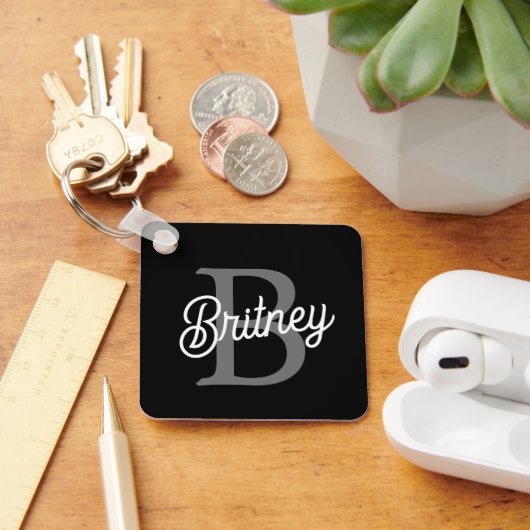 モダンモノグエレガントラム名ブラックグレースクリプト キーホルダー (デスク)