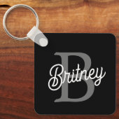 モダンモノグエレガントラム名ブラックグレースクリプト キーホルダー (正面)
