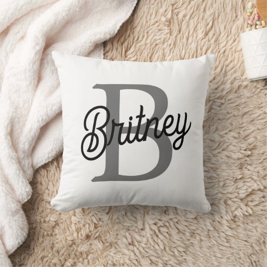 モダンモノグエレガントラム名ブラックグレースクリプト クッション (ブランケット)