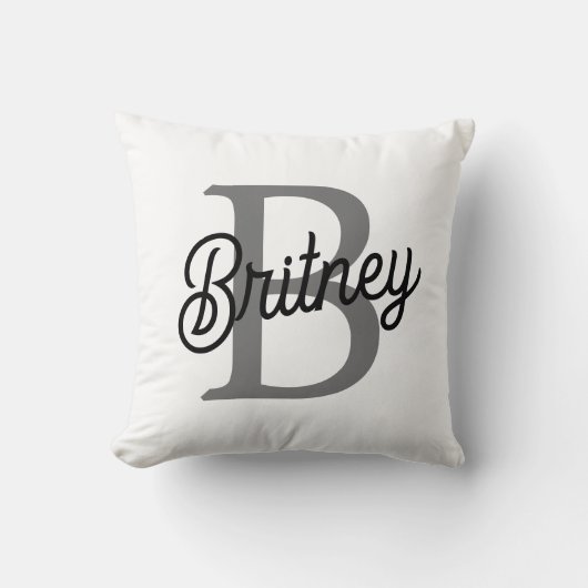 モダンモノグエレガントラム名ブラックグレースクリプト クッション (正面)