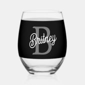 モダンモノグエレガントラム名ブラックグレースクリプト ステムなしワイングラス (正面)