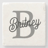 モダンモノグエレガントラム名ブラックグレースクリプト ストーンコースター (正面)