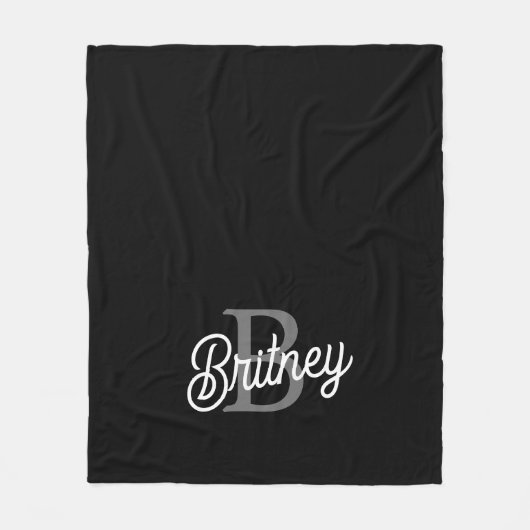 モダンモノグエレガントラム名ブラックグレースクリプト フリースブランケット (正面)