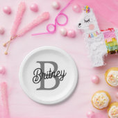 モダンモノグエレガントラム名ブラックグレースクリプト ペーパープレート (パーティー)