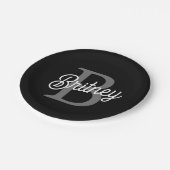 モダンモノグエレガントラム名ブラックグレースクリプト ペーパープレート (アングル)