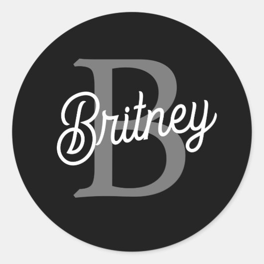 モダンモノグエレガントラム名ブラックグレースクリプト ラウンドシール (正面)