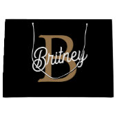 モダンモノグエレガントラム名ブラックグレースクリプト ラージペーパーバッグ (正面)