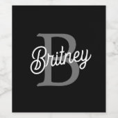 モダンモノグエレガントラム名ブラックグレースクリプト ワインラベル (シングルラベル)