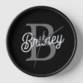 モダンモノグエレガントラム名ブラックグレースクリプト 壁時計 (正面)