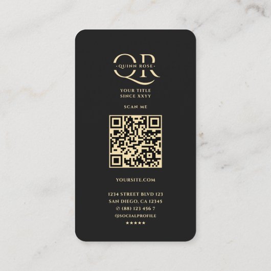 モダンモノグエレガントラムQフローラブラック金ゴールド 名刺 (裏面)
