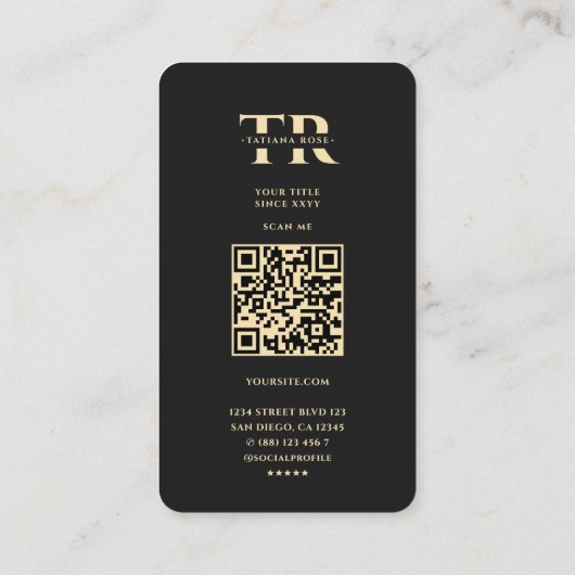 モダンモノグエレガントラムTフローラブラック金ゴールド 名刺 (裏面)