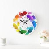 モダンモノグカラフルラムの羽スタイリッシュ ラージ壁時計 (ホーム)