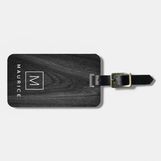 モダンモノグラエレガントムイニシャル名black wood ラゲッジタグ (正面横)