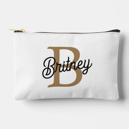 モダンモノグラエレガントム名ブラック・金ゴールド・スクリプト アクセサリーポーチ (正面)