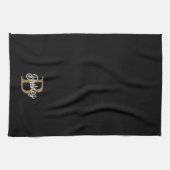 モダンモノグラエレガントム名ブラック・金ゴールド・スクリプト キッチンタオル (横)