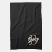 モダンモノグラエレガントム名ブラック・金ゴールド・スクリプト キッチンタオル (縦)