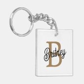 モダンモノグラエレガントム名ブラック・金ゴールド・スクリプト キーホルダー (正面左)