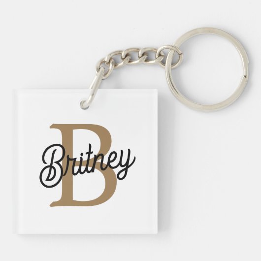 モダンモノグラエレガントム名ブラック・金ゴールド・スクリプト キーホルダー (裏面)