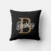 モダンモノグラエレガントム名ブラック・金ゴールド・スクリプト クッション (裏面)