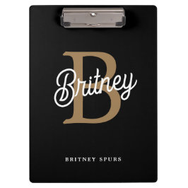 モダンモノグラエレガントム名ブラック・金ゴールド・スクリプト クリップボード