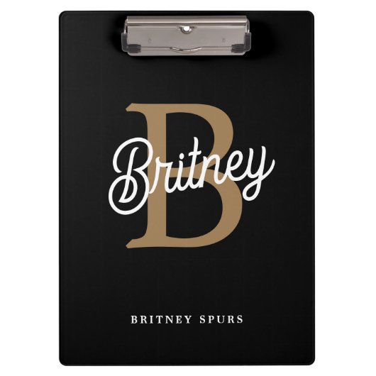 モダンモノグラエレガントム名ブラック・金ゴールド・スクリプト クリップボード (正面)