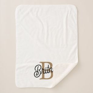 モダンモノグラエレガントム名ブラック・金ゴールド・スクリプト シェルパブランケット