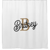 モダンモノグラエレガントム名ブラック・金ゴールド・スクリプト シャワーカーテン (正面)