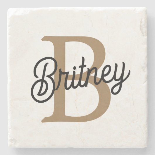 モダンモノグラエレガントム名ブラック・金ゴールド・スクリプト ストーンコースター (正面)