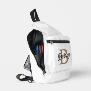 モダンモノグラエレガントム名ブラック・金ゴールド・スクリプト スリングバッグ