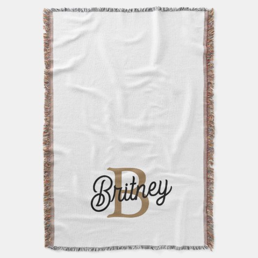 モダンモノグラエレガントム名ブラック・金ゴールド・スクリプト スローブランケット (正面縦)