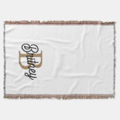 モダンモノグラエレガントム名ブラック・金ゴールド・スクリプト スローブランケット (正面)