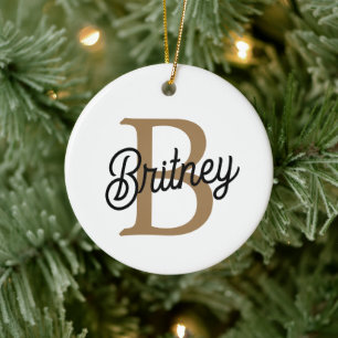 モダンモノグラエレガントム名ブラック・金ゴールド・スクリプト セラミックオーナメント