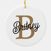 モダンモノグラエレガントム名ブラック・金ゴールド・スクリプト セラミックオーナメント (裏面)