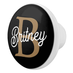 モダンモノグラエレガントム名ブラック・金ゴールド・スクリプト セラミックノブ