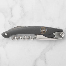 モダンモノグラエレガントム名ブラック・金ゴールド・スクリプト ソムリエナイフ