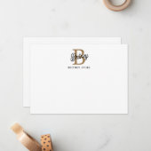 モダンモノグラエレガントム名ブラック・金ゴールド・スクリプト ノートカード (正面/裏面インサイチュ)