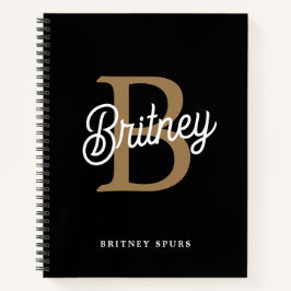 モダンモノグラエレガントム名ブラック・金ゴールド・スクリプト ノートブック