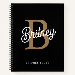 モダンモノグラエレガントム名ブラック・金ゴールド・スクリプト ノートブック