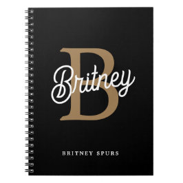 モダンモノグラエレガントム名ブラック・金ゴールド・スクリプト ノートブック