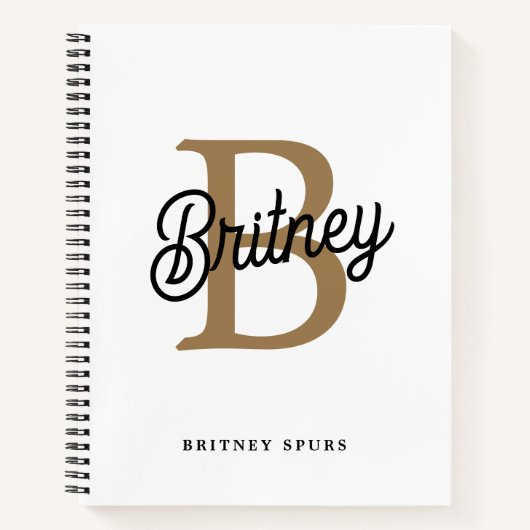 モダンモノグラエレガントム名ブラック・金ゴールド・スクリプト ノートブック (正面)