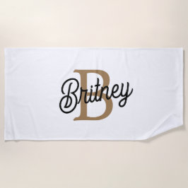 モダンモノグラエレガントム名ブラック・金ゴールド・スクリプト ビーチタオル