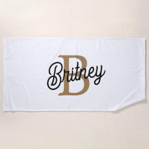 モダンモノグラエレガントム名ブラック・金ゴールド・スクリプト ビーチタオル