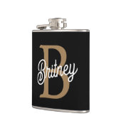 モダンモノグラエレガントム名ブラック・金ゴールド・スクリプト フラスク (左)