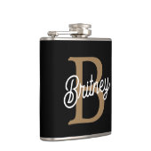 モダンモノグラエレガントム名ブラック・金ゴールド・スクリプト フラスク (右)