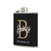 モダンモノグラエレガントム名ブラック・金ゴールド・スクリプト フラスク (左)