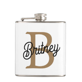 モダンモノグラエレガントム名ブラック・金ゴールド・スクリプト フラスク