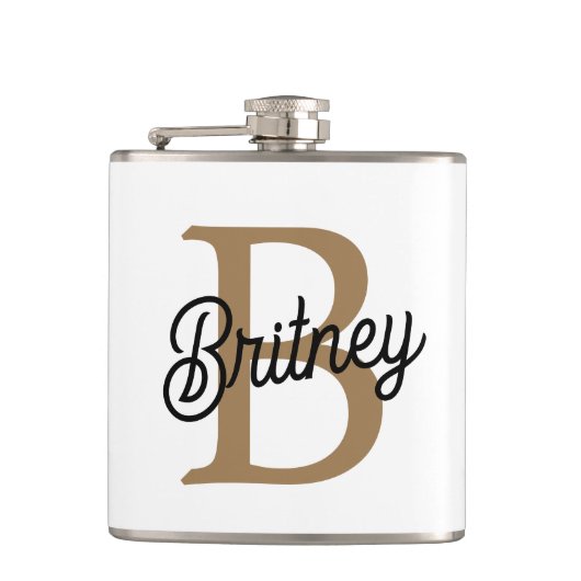 モダンモノグラエレガントム名ブラック・金ゴールド・スクリプト フラスク (正面)